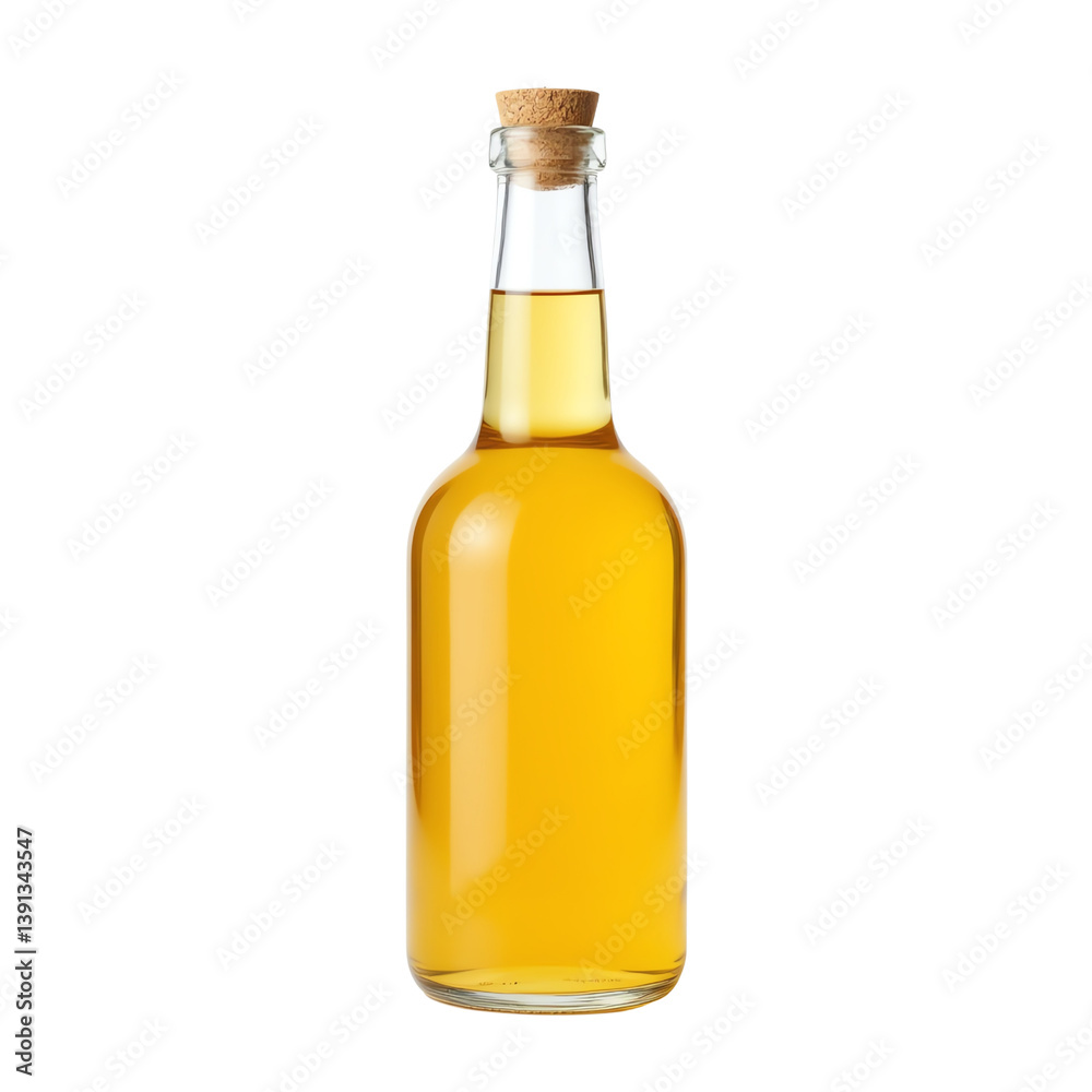 Glass bottle filled with golden liquid. Glass bottle filled with golden liquid.