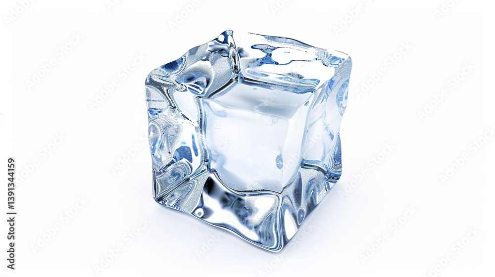 A perfectly formed crystal ice cube is distinctly isolated on a pristine white background, a remarkable creation brought to life by generative AI. The transparency and glistening surface of the ice A perfectly formed crystal ice cube is distinctly isolated on a pristine white background, a remarkable creation brought to life by generative AI. The transparency and glistening surface of the ice