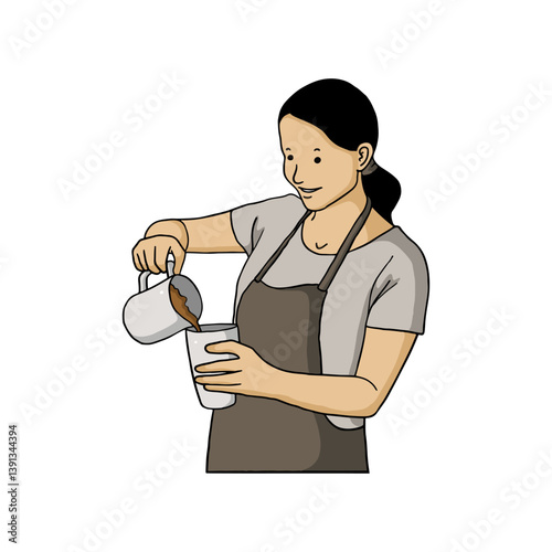 a female barista is serving her coffee concoction.eps