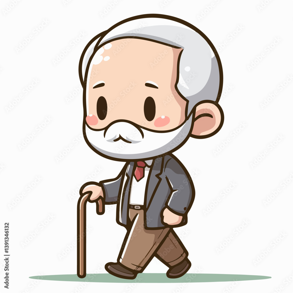 cartoon vector illustration of a grandfather carrying a stick cartoon vector illustration of a grandfather carrying a stick