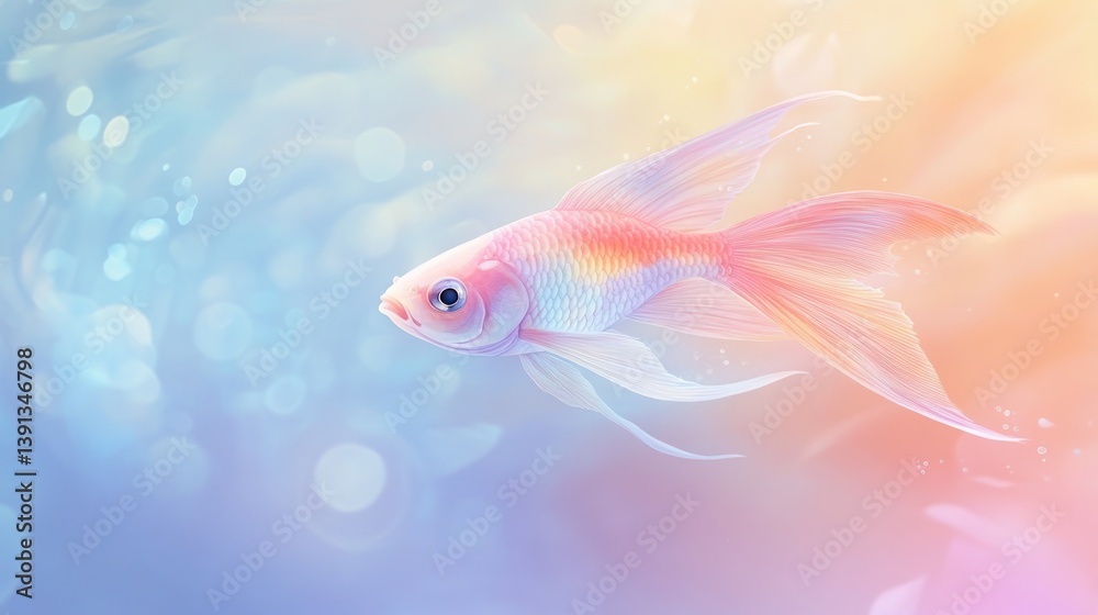 A colorful, ethereal goldfish swimming gracefully in a dreamy, soft background. A colorful, ethereal goldfish swimming gracefully in a dreamy, soft background.