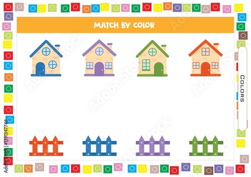 Worksheets for children – kids activity – match the pictures by color