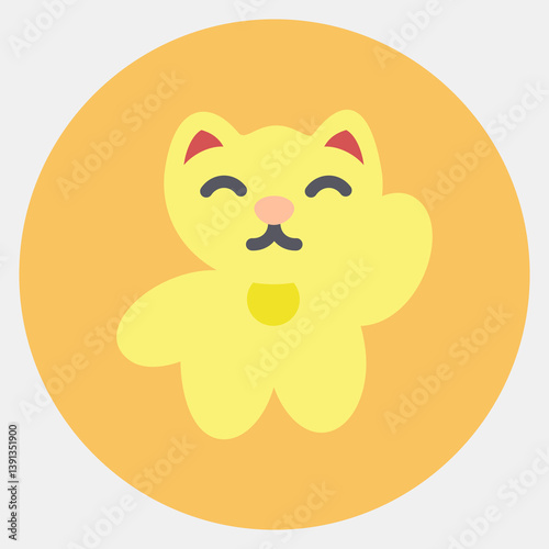 Icon maneki neko cat. Japan elements. Icons in color mate style. Good for prints, posters, logo, advertisement, infographics, etc.