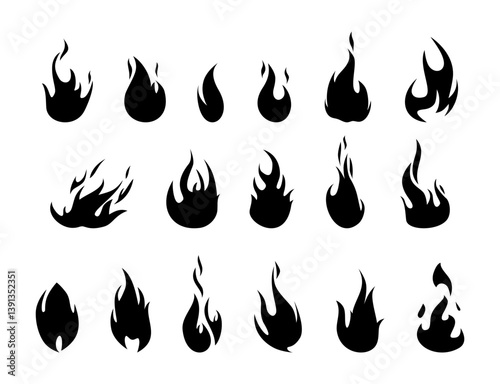 silhouette vector black fire and bonfire isolated icon collection