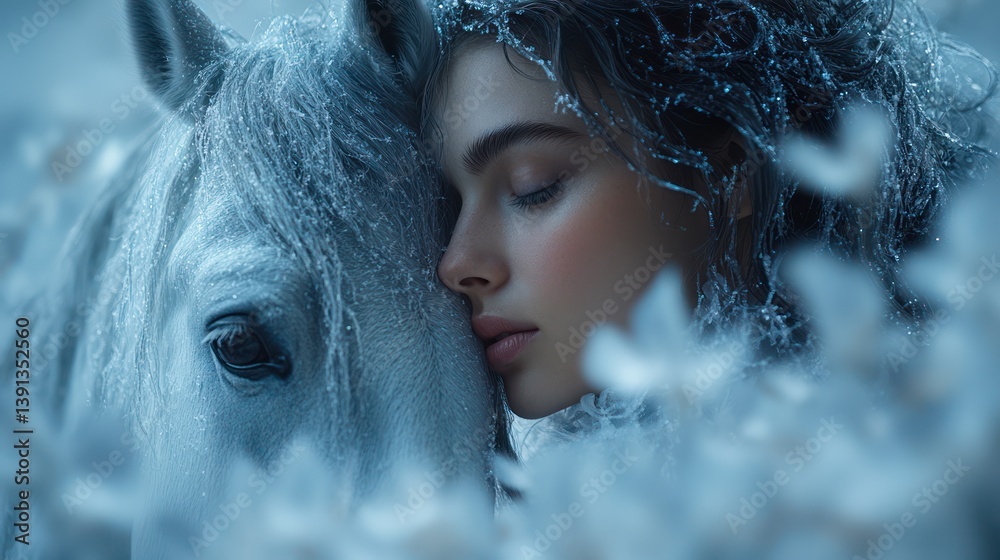 Woman horse painting serenity