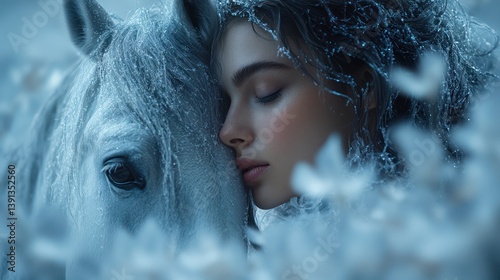 Obraz na płótnie Woman horse painting serenity w salonie