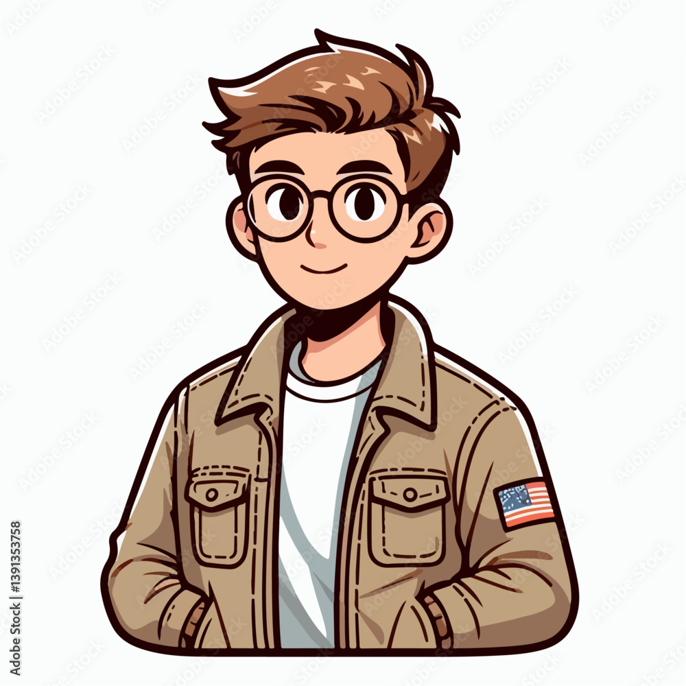 cartoon vector illustration of a man in a jacket with glasses cartoon vector illustration of a man in a jacket with glasses