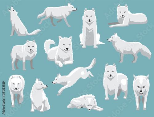 Dire Wolf Various Poses Cartoon Vector Character