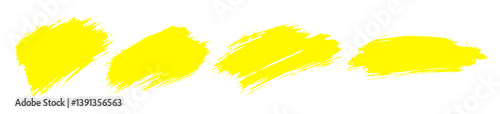 Yellow paint brush line vector strokes. Vector yellow color hand-drawn highlights. Text highlighter pen, marker, brush, underlines strokes set. Rough grunge thick paint texture bg. Sketched text boxes