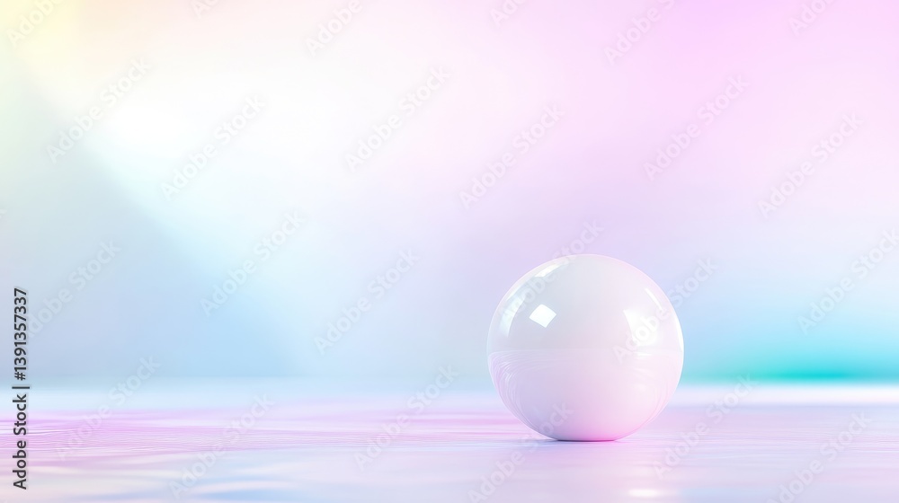 A single white pearl resting on a reflective surface with a soft gradient background, showcasing elegance and minimalism, and pastel colors. A single white pearl resting on a reflective surface with a soft gradient background, showcasing elegance and minimalism, and pastel colors.