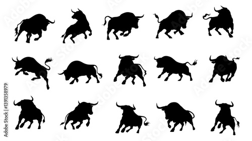 Silhouette bull matador illustration collection. vector. editable.