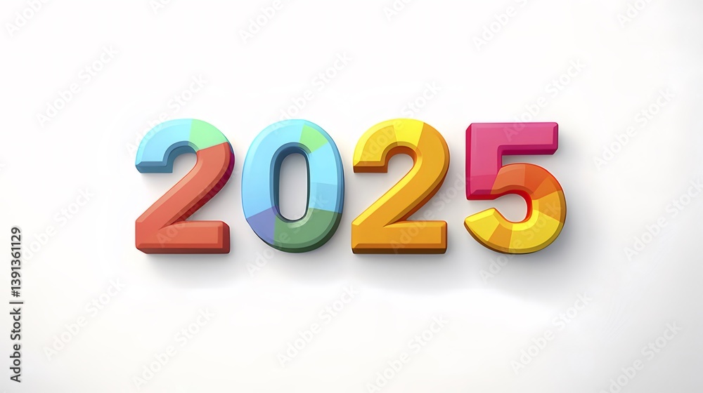 Vibrant 2025 Year Text With Bold Colorful Numbers on White Background Vibrant 2025 Year Text With Bold Colorful Numbers on White Background