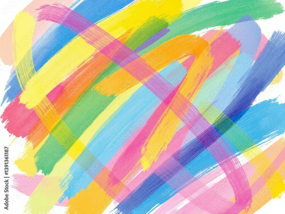 Obraz premium Bright rainbow scribble made with crayon strokes, featuring vibrant hand-drawn textures in a playful and artistic pastel style