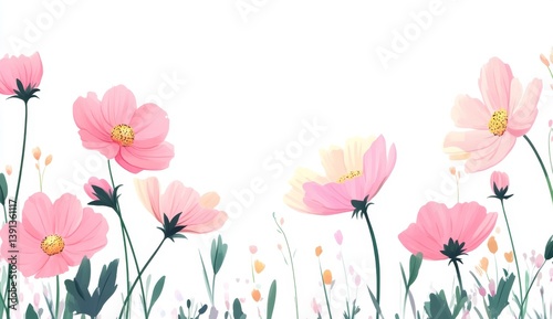 Delicate Pink Cosmos Floral Background