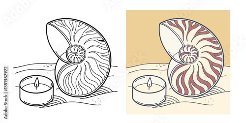 Seashell Candle Holder Candlestick with candle art design, vector object 