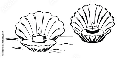 Seashell Candle Holder Candlestick with candle art design, vector object 