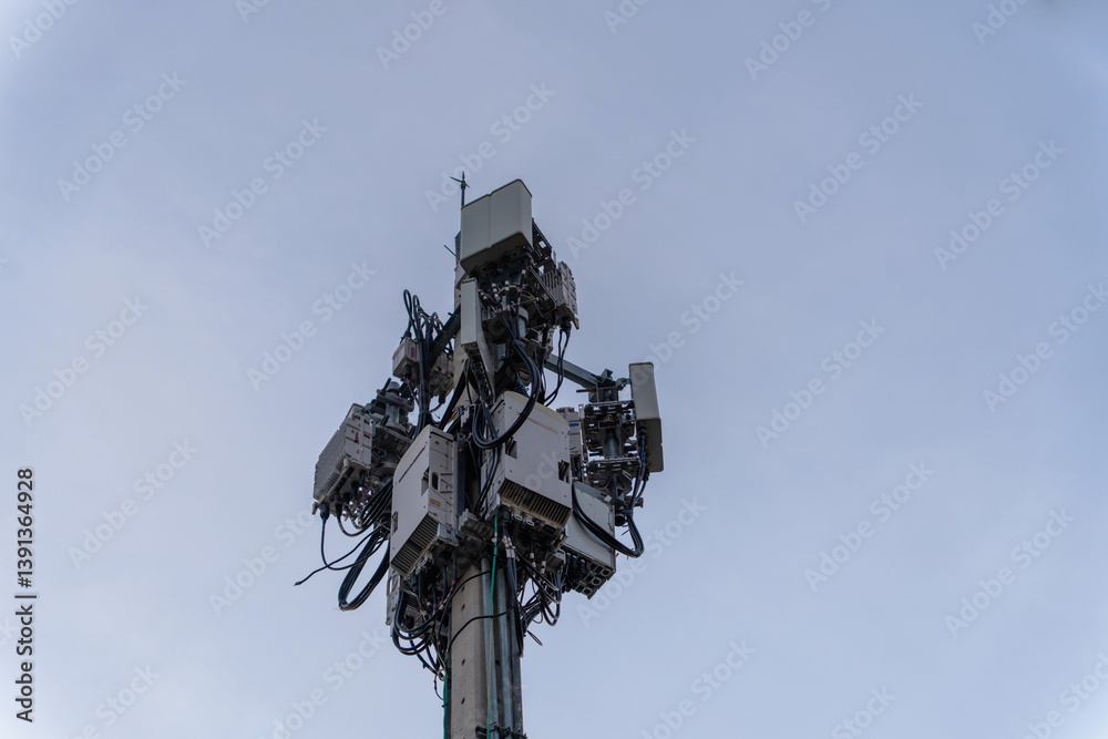 Global 5G network infrastructure: high-speed wireless communication tower. Global 5G network infrastructure: high-speed wireless communication tower.