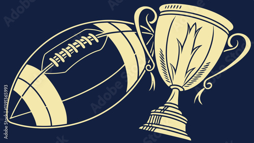 football ball and golden trophy  on navy blue background with vector,  illustration, 
