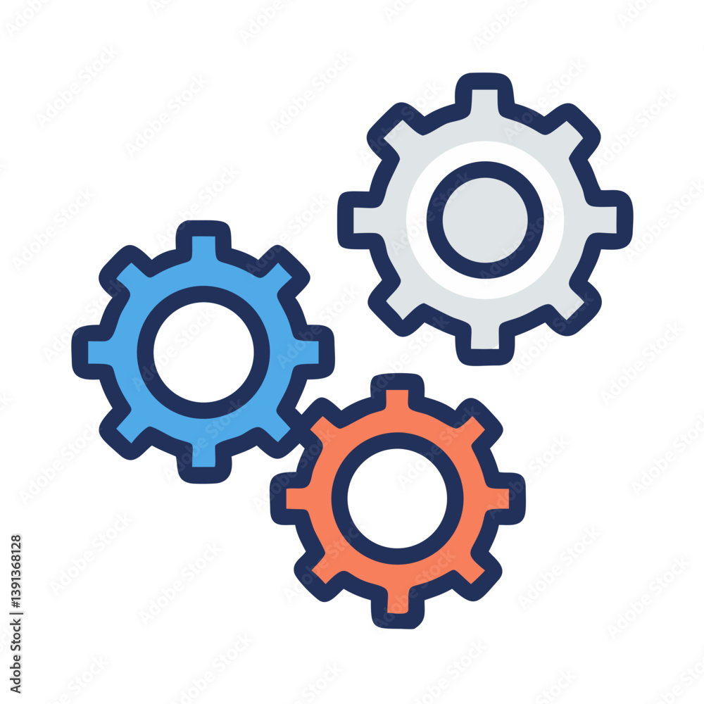 Three Interlocked Gears Representing Workflow Optimization Icon Design Three Interlocked Gears Representing Workflow Optimization Icon Design