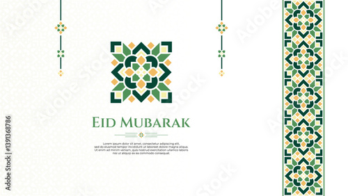 Oriental Geometric Mandala Ornament with Border for Islamic Greeting Design Like Eid Mubarak