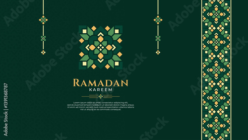 Oriental Geometric Mandala Ornament with Border for Islamic Greeting Design Like Ramadan Kareem