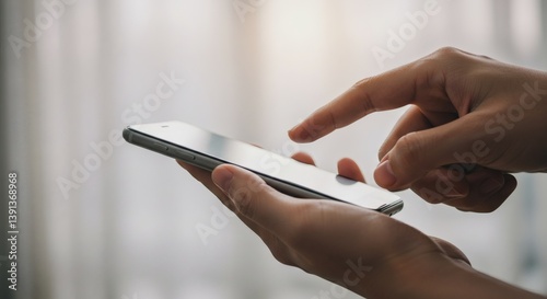 Close-Up of Hand Using Smartphone Touchscreen Indoors