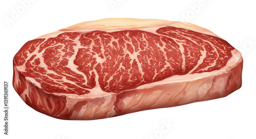 Raw steak cut close up shows marbling ready for grilling