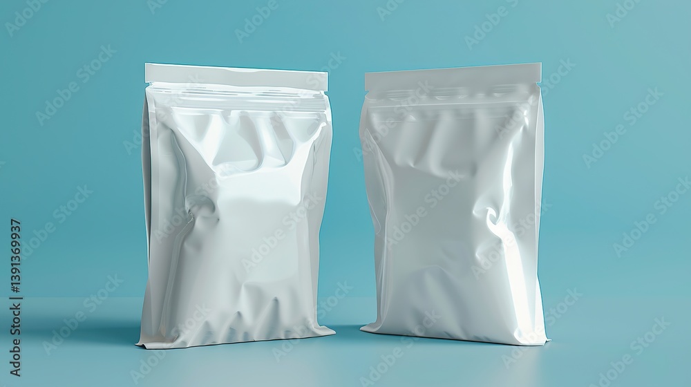 Minimalist clear ziplock pouch with white content on a bright blue backdrop. Perfect for branding mockups in food, health, or cosmetic industries, emphasizing freshness and simplicity Minimalist clear ziplock pouch with white content on a bright blue backdrop. Perfect for branding mockups in food, health, or cosmetic industries, emphasizing freshness and simplicity