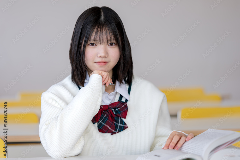 カメラ目線の爽やかな女子学生 カメラ目線の爽やかな女子学生