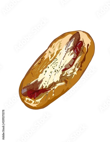 Illustration of sausage bun.