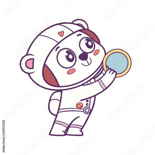 Adorable astronaut beaver holding a mirror
