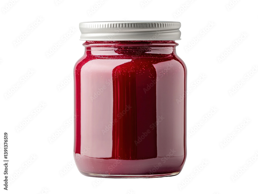 Red jam jar cutout background kitchen setting still life photography clean environment front view culinary delight Red jam jar cutout background kitchen setting still life photography clean environment front view culinary delight