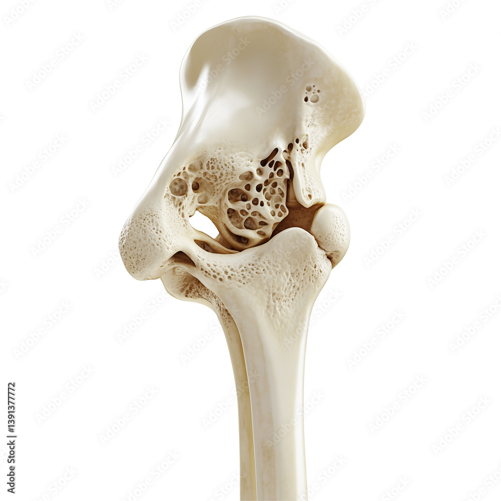 Naklejka premium 3D Illustration of a Damaged Hip Joint PNG file isolated on transparent background cut out, clipping path, social media, HD photo, close up, high quality, web, banner poster.