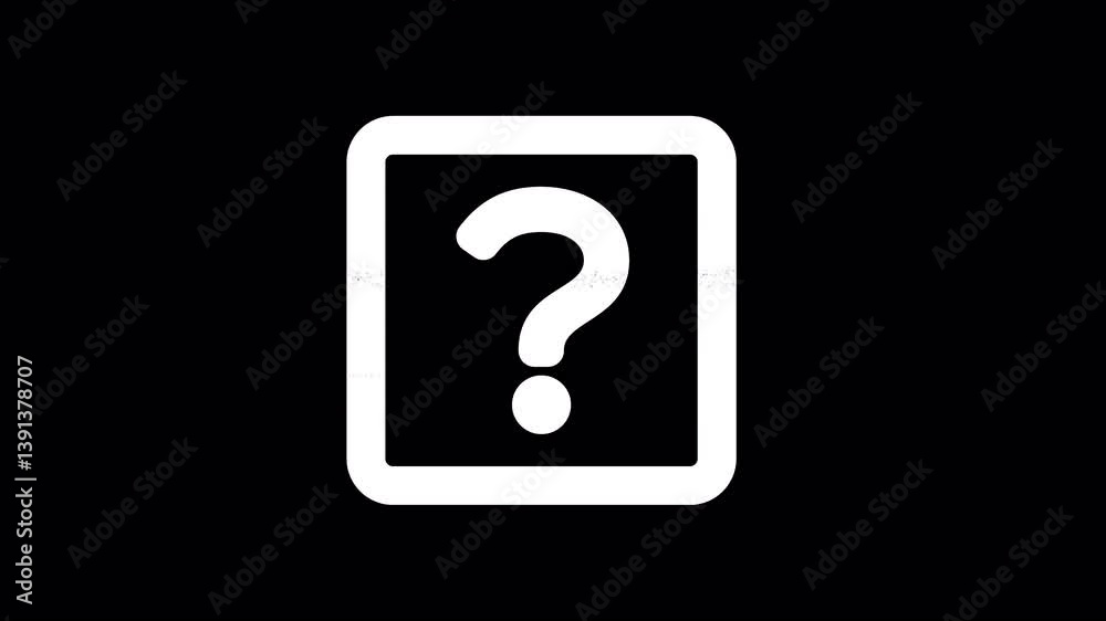 Icon question square is distorted. Glitch. Noise, chromatic aberration, geometric distortion. Transparent background, looped. In-Out looped. Alpha BW at the end Icon question square is distorted. Glitch. Noise, chromatic aberration, geometric distortion. Transparent background, looped. In-Out looped. Alpha BW at the end