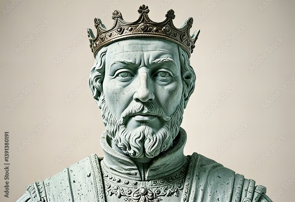 Fototapeta premium Tudor king statue, isolated against a white background.