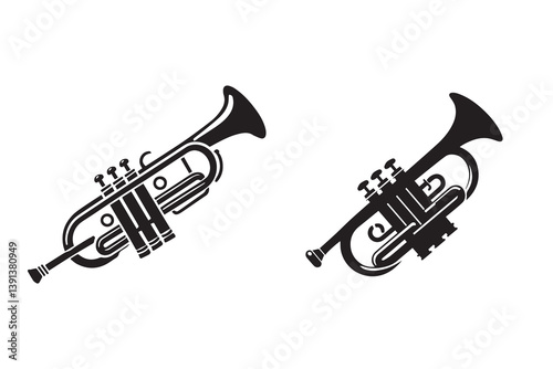 Trumpet Instrument Silhouette Vector Illustration – Brass Music Art Clipart Design