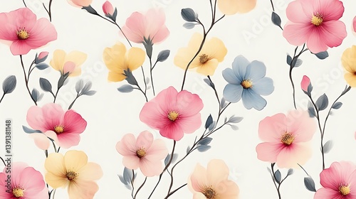 Wallpaper Mural Pastel floral seamless pattern. Torontodigital.ca
