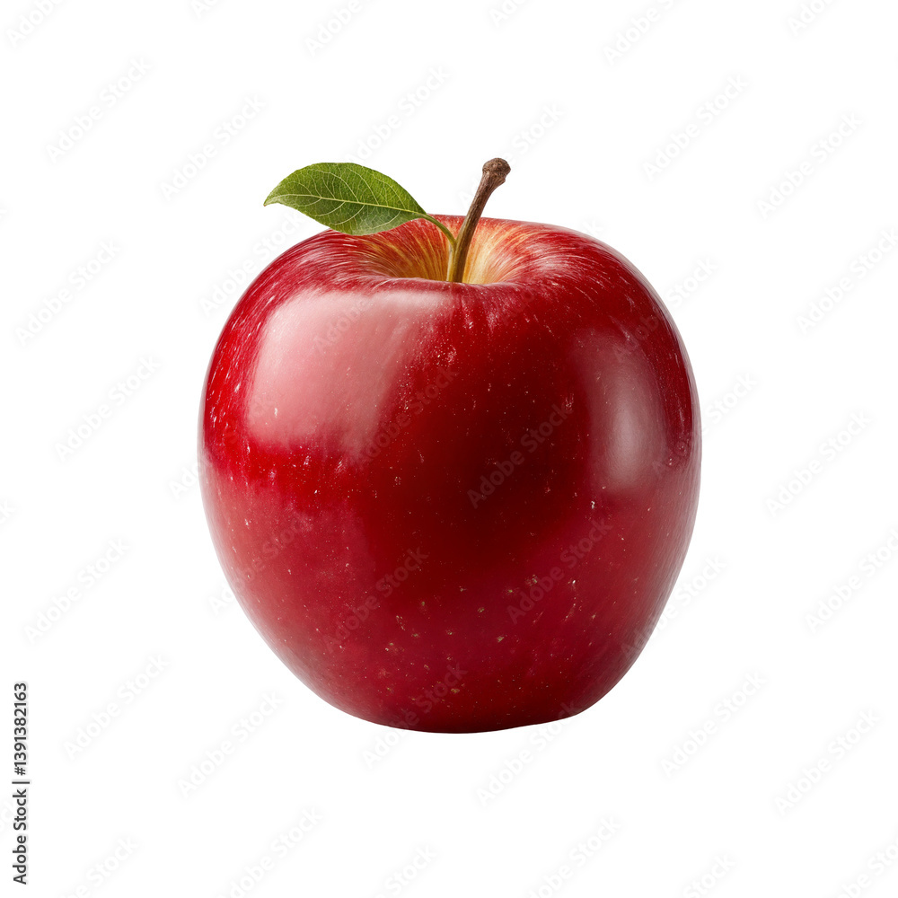 Ripe Red Apple with Stem and Leaf Ripe Red Apple with Stem and Leaf