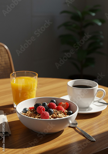 breakfast cereal with strawberries and milk