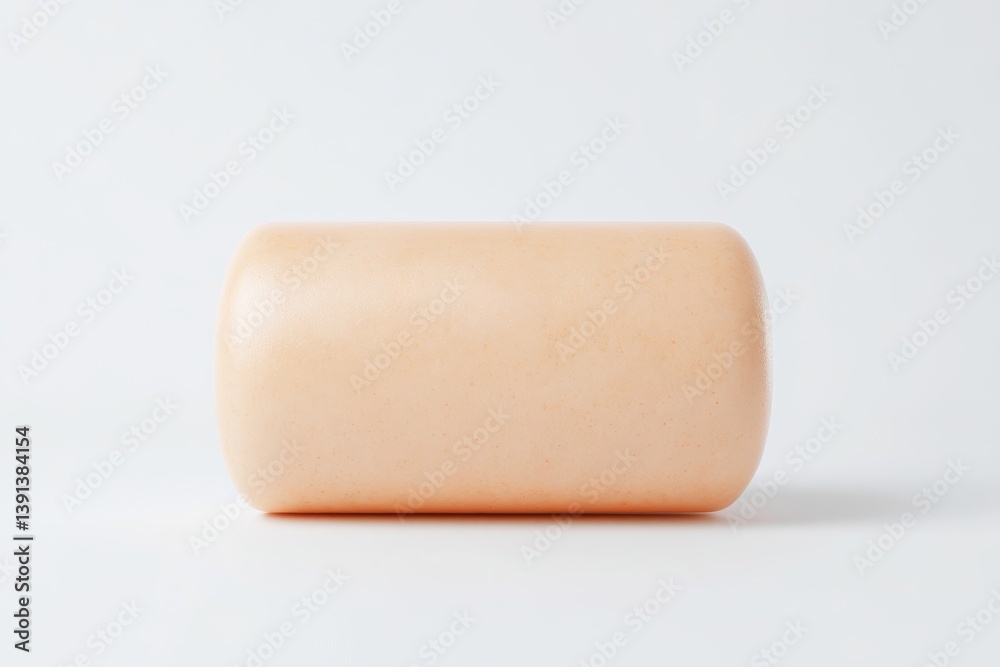 Cylindrical, light peach-colored, smooth, solid object Cylindrical, light peach-colored, smooth, solid object