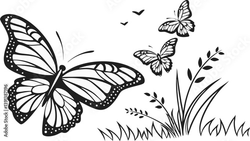 Elegant Black and White Butterfly Silhouettes - Vector Graphics of Diverse Lepidoptera Species