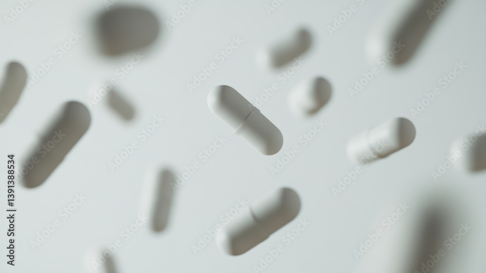 Falling White Capsules By Generated AI Falling White Capsules By Generated AI