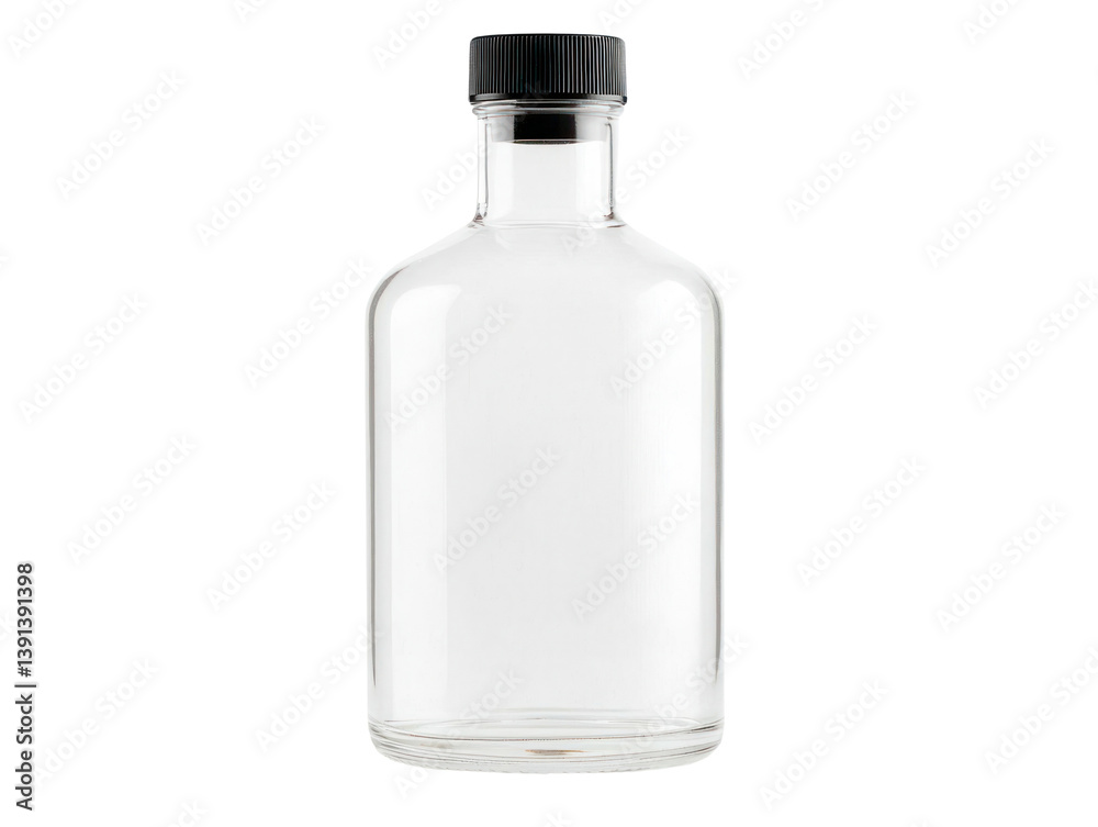 Transparent bottle on cutout background studio setting image for product display minimalist aesthetic Transparent bottle on cutout background studio setting image for product display minimalist aesthetic