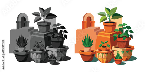 A cactus and flowers in a pot bring Terracotta Planters set nature indoors as a charming home decoration near a window