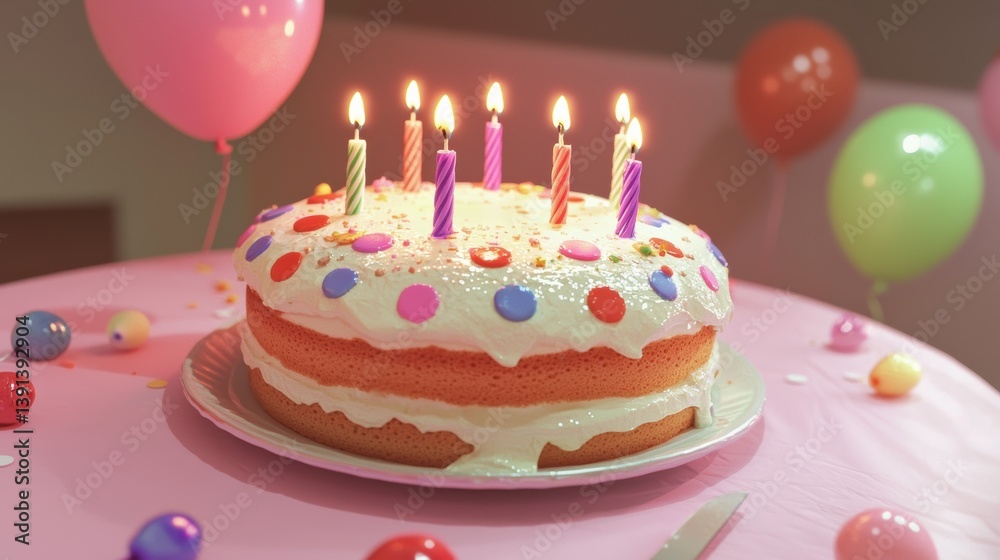Birthday celebration with colorful cake and candles festive home environment captivating photo moment Birthday celebration with colorful cake and candles festive home environment captivating photo moment