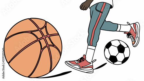 Basketball And Soccer Balls on White Background. Basketball Streetball Symbol. Realistic Soccer Football Ball. Sports Healthy Habit Concept. 3D Rendering Illustration.

