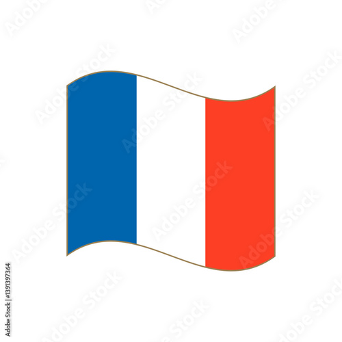 French waving flag. Vector flat illustration. Isolated on white. Symbol, sign, emblem.