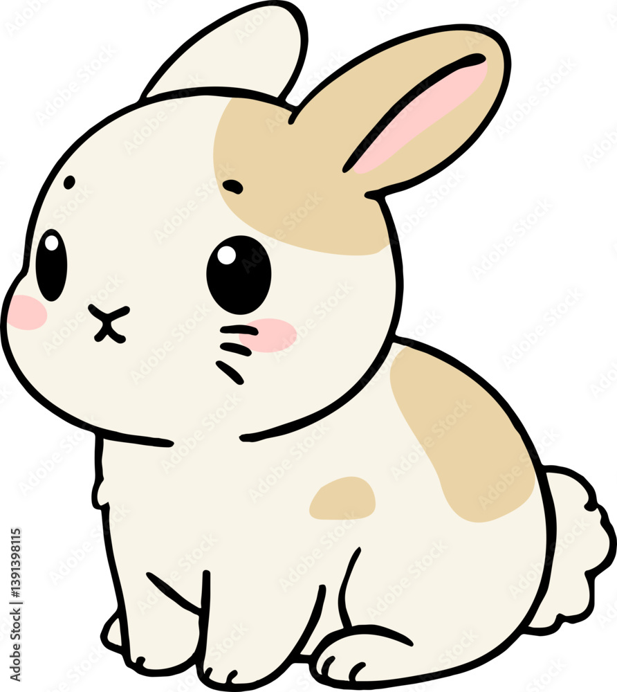 Obraz premium Cute Cartoon Bunny with Blush and Brown Spots Sitting