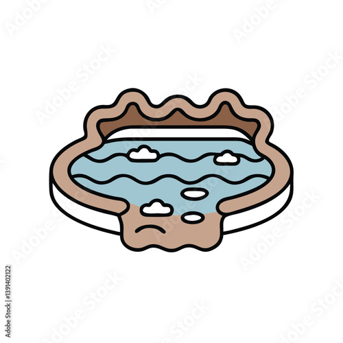 Cartoon Hot Tub Icon With Bubbles And Outline Vector Illustration