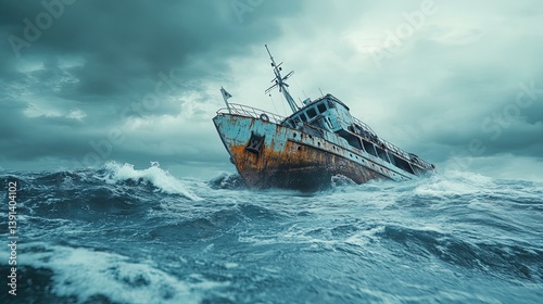 A sinking ship in a vast ocean, symbolizing a business failure